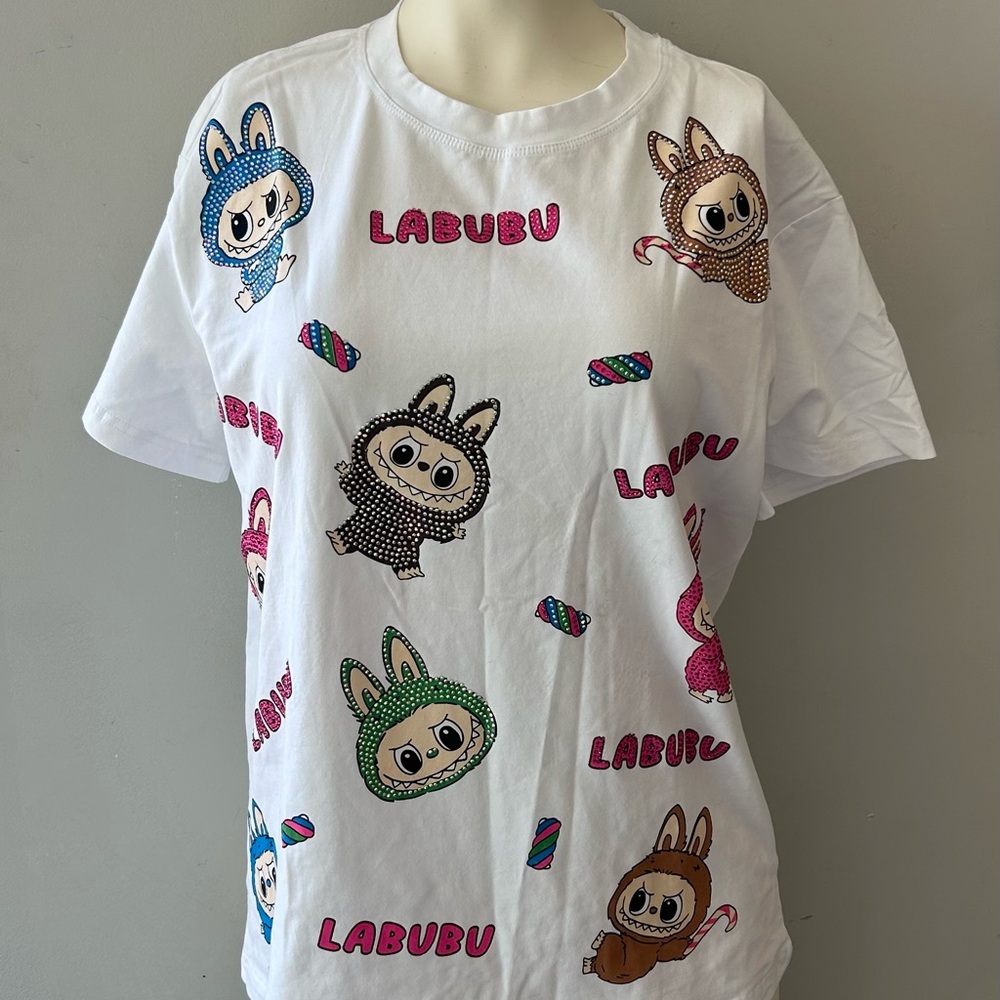 Labubu rhinestone Graphic T-Shirt - White